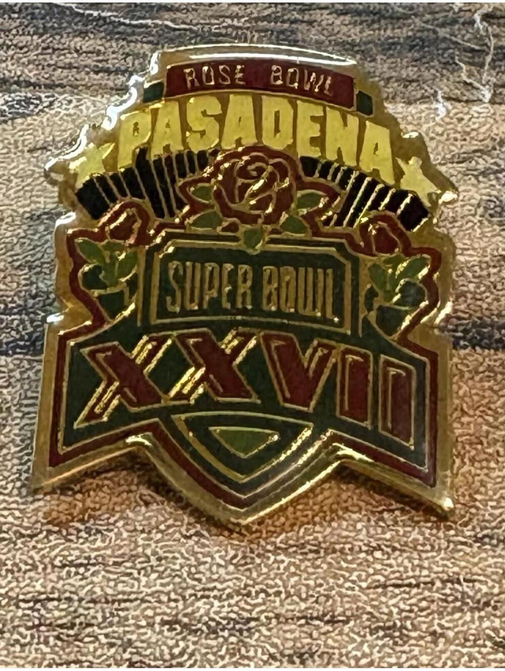 Super Bowl XXVII Rose Bowl Pasadena 1993 Vtg NFL Lapel Pin Enamel Peter David